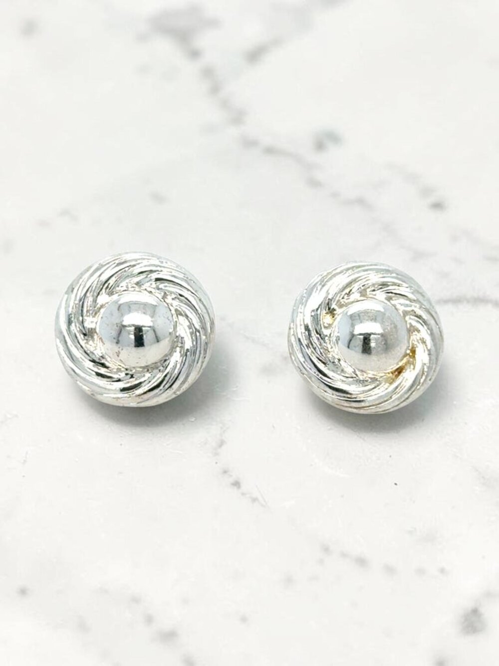 Silver-Tone Round Swirl Stud Earrings